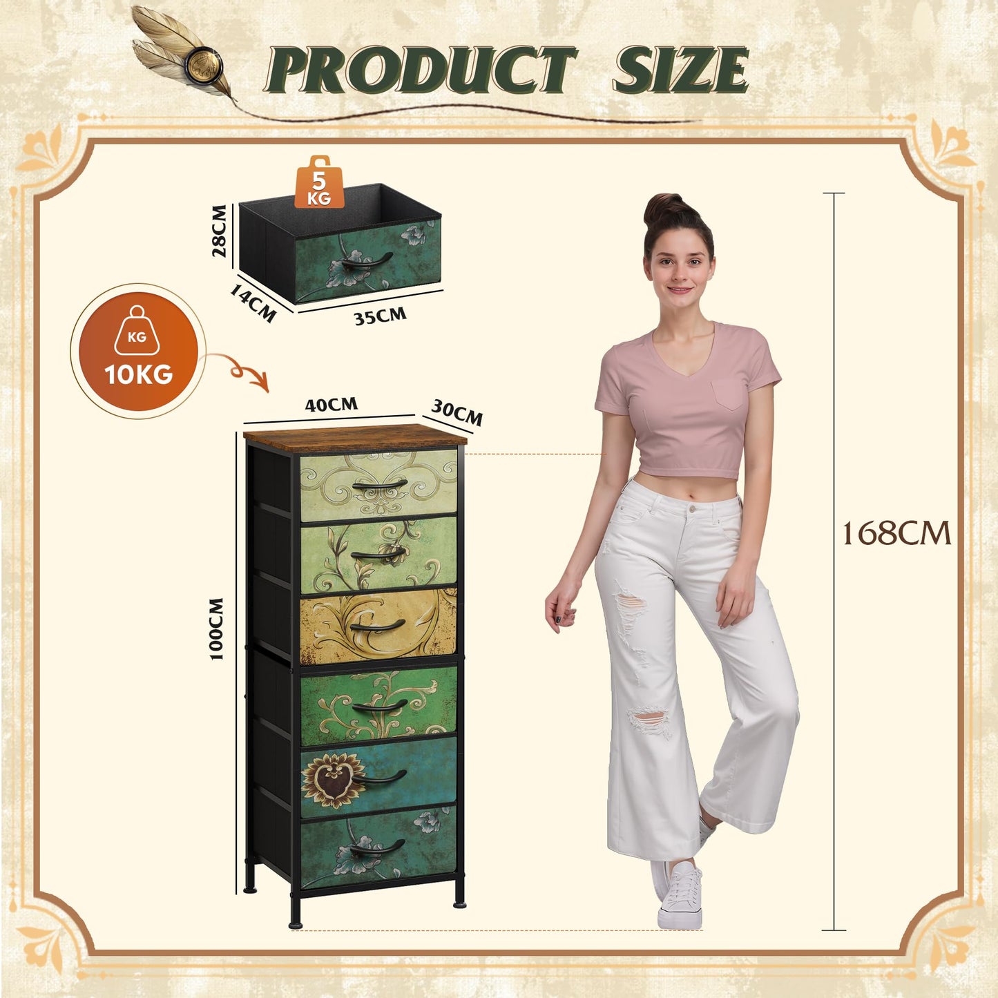 WLIVE Chest of Drawers, 6 Fabric Drawers Tall Narrow Dresser for Bedroom