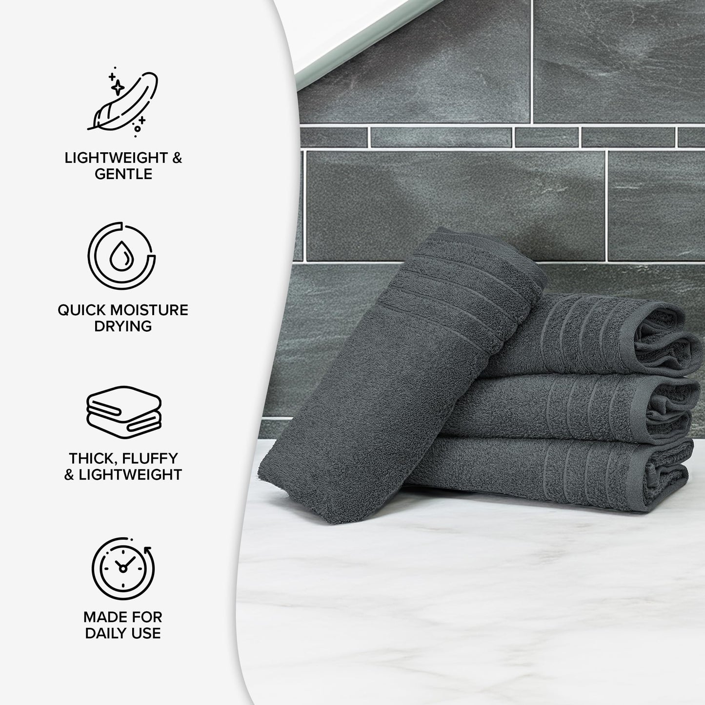 100% Cotton Extra Large Bath Towels Set of 4 (76x152cm) Dark Grey - 450 GSM