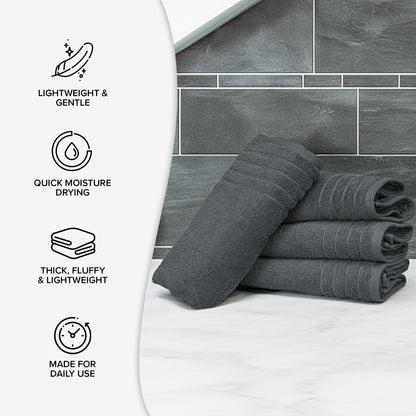 100% Cotton Extra Large Bath Towels Set of 4 76x152cm Dark Grey - 450 GSM
