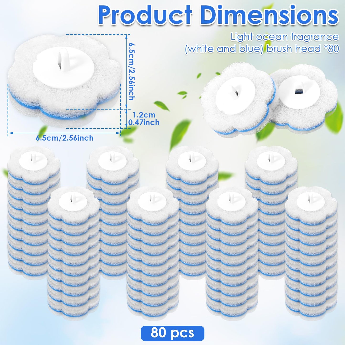 80Pcs Toilet Brush Refills Replacement Head,Bathroom Toilet Bowl Brush Replacement Heads Cleaner Pads,Toilets Cleaning Wand Accessories for Bathroom