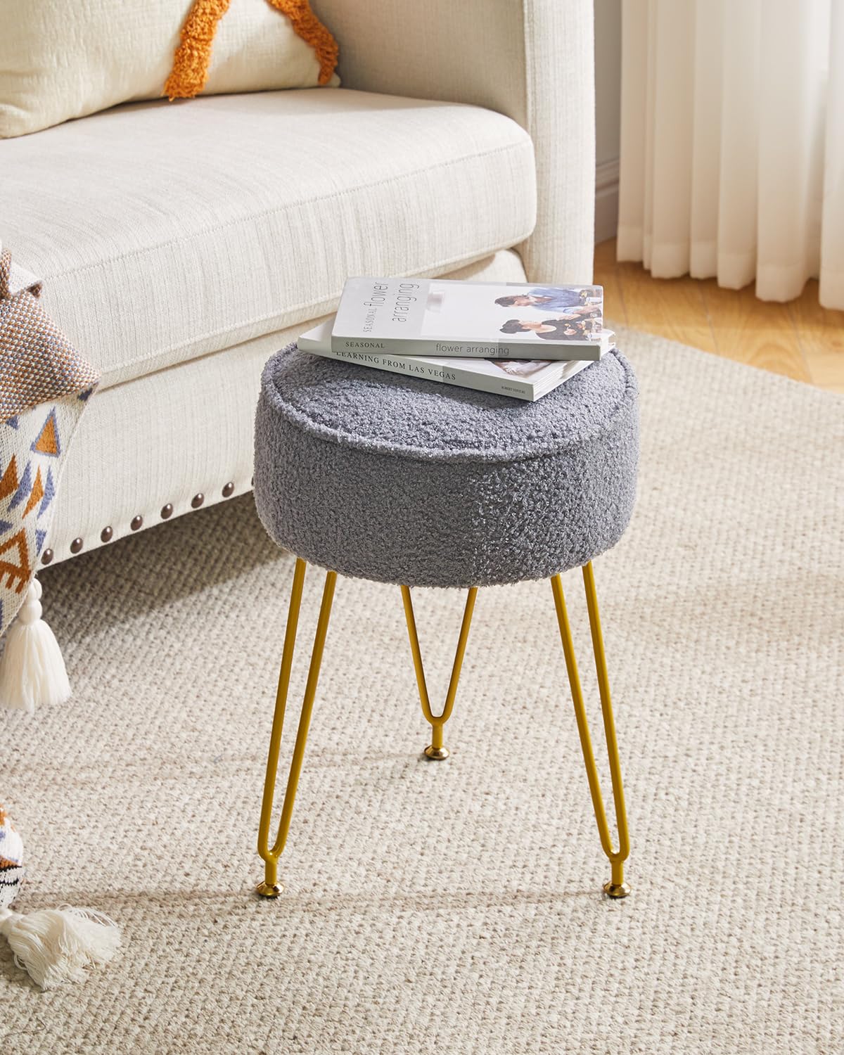 IBUYKE Makeup Vanity Stool Chair, Teddy Velvet Footrest, Gray WBD009G