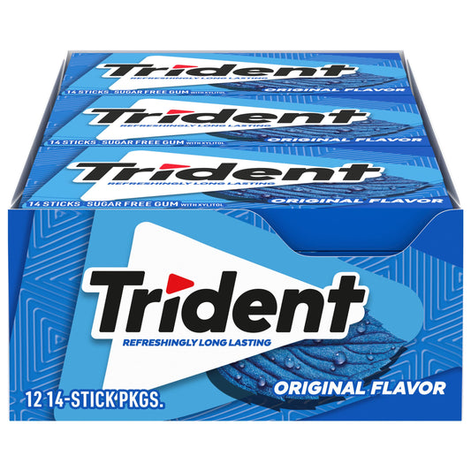 Trident Original Flavor Sugar Free Gum - with Xylitol - 12 Packs (168 Pieces Total)