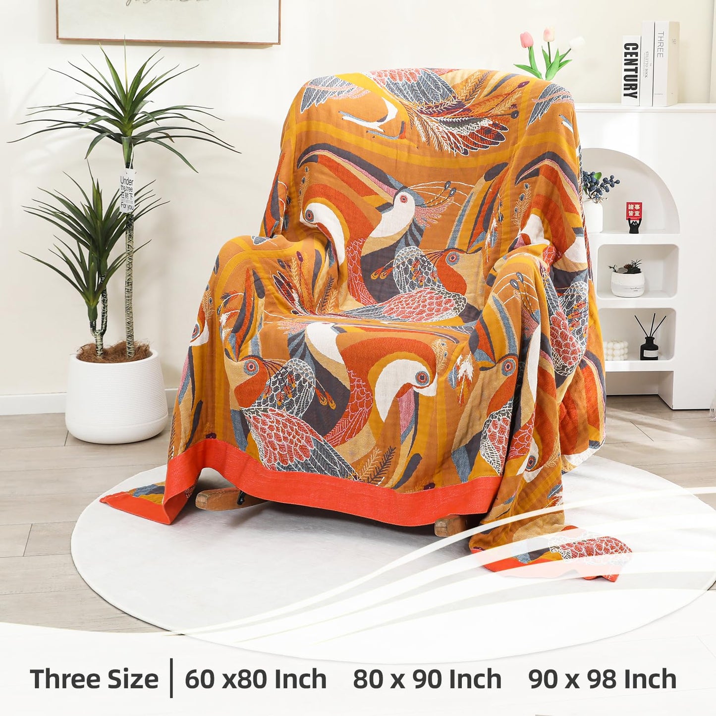 VANJOROY Double-sided Sofa Large Bed Throw Blanket, 100% Organic Cotton Thick Warm Soft Bohemian Throw for 2 3 Seater Armchair Couch and Bed.