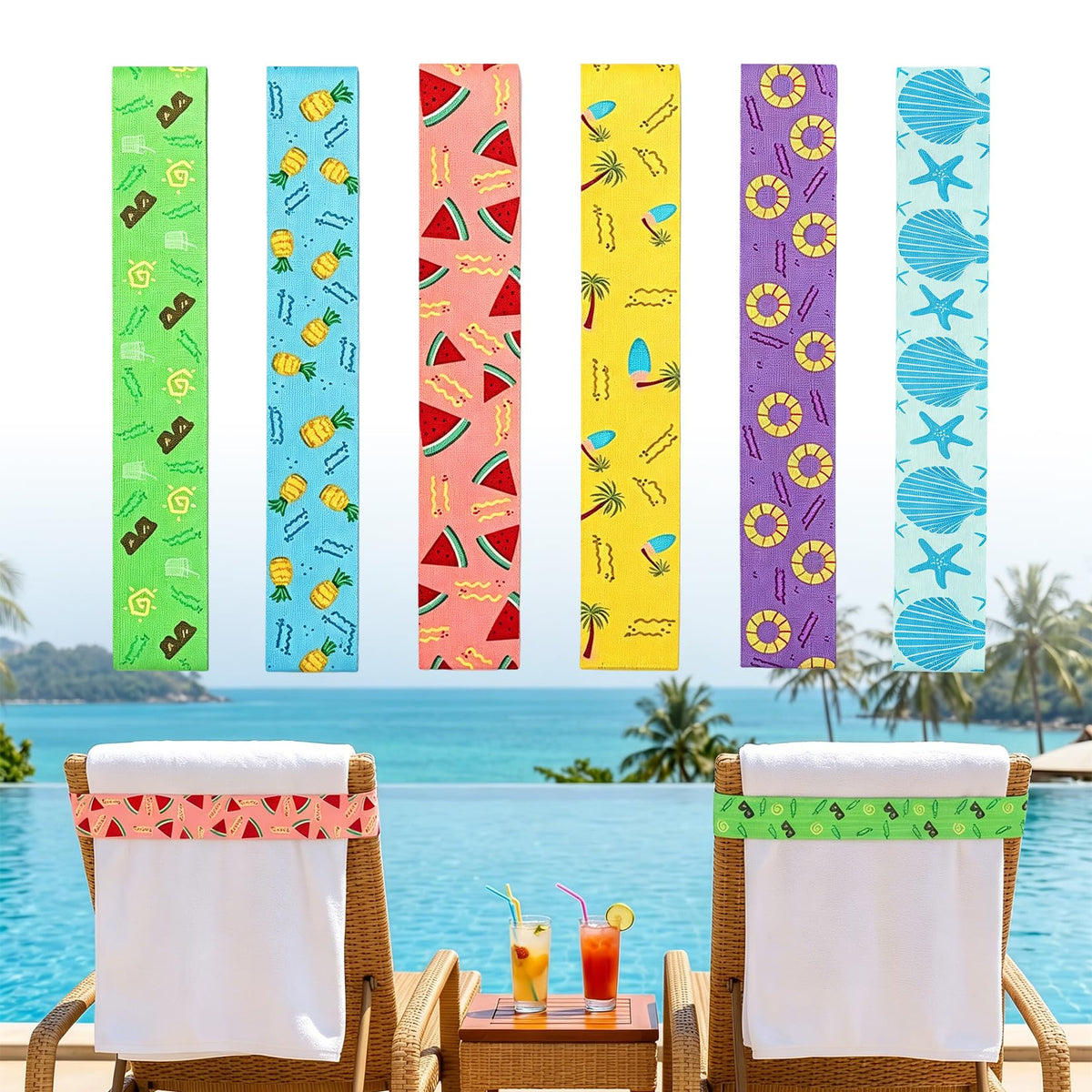 runxsam 6 pcs elastic beach towel bands 40×4.5 cm 6 styles