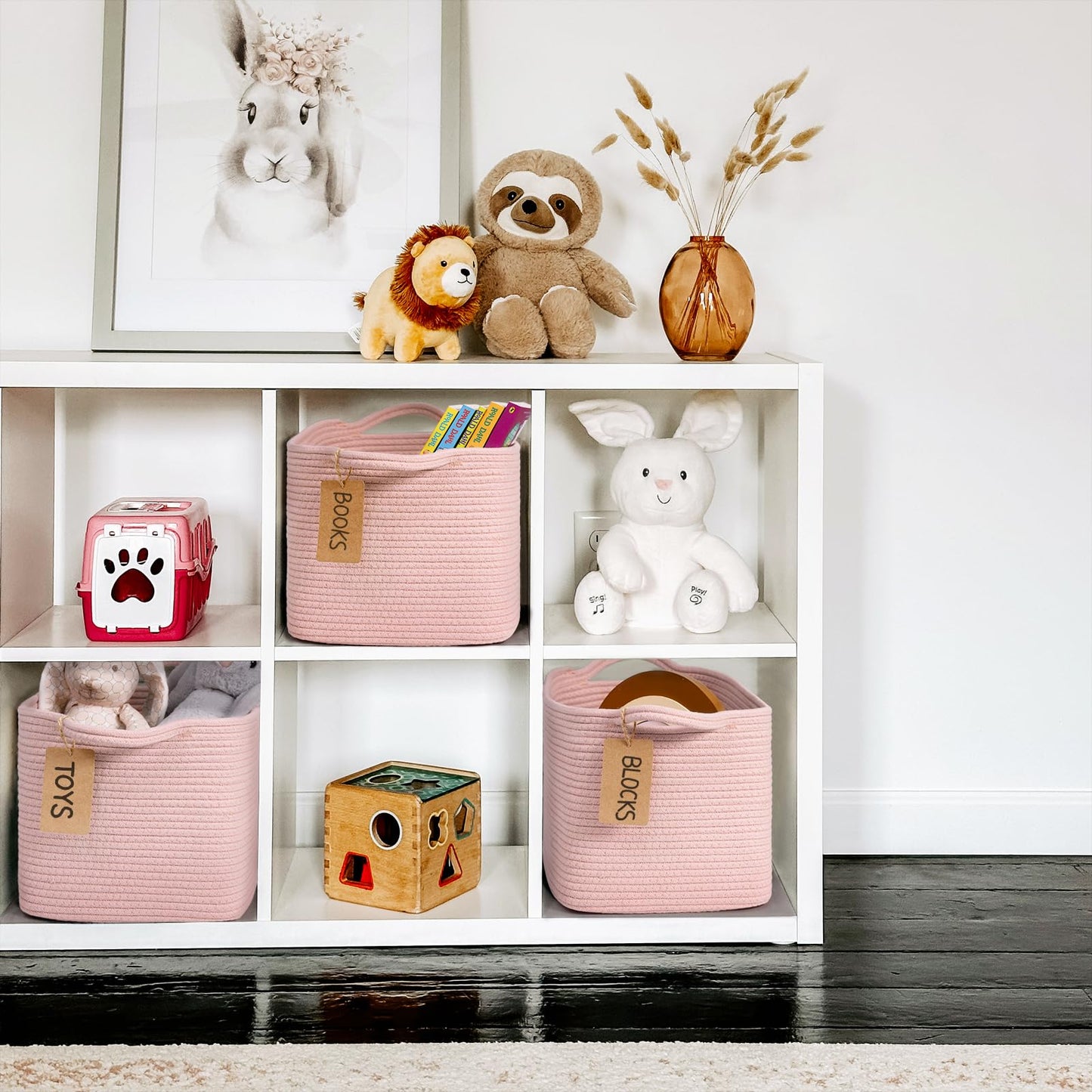 TIMEYARD Pink Cotton Rope Storage Basket Woven Shelf Basket for Organising
