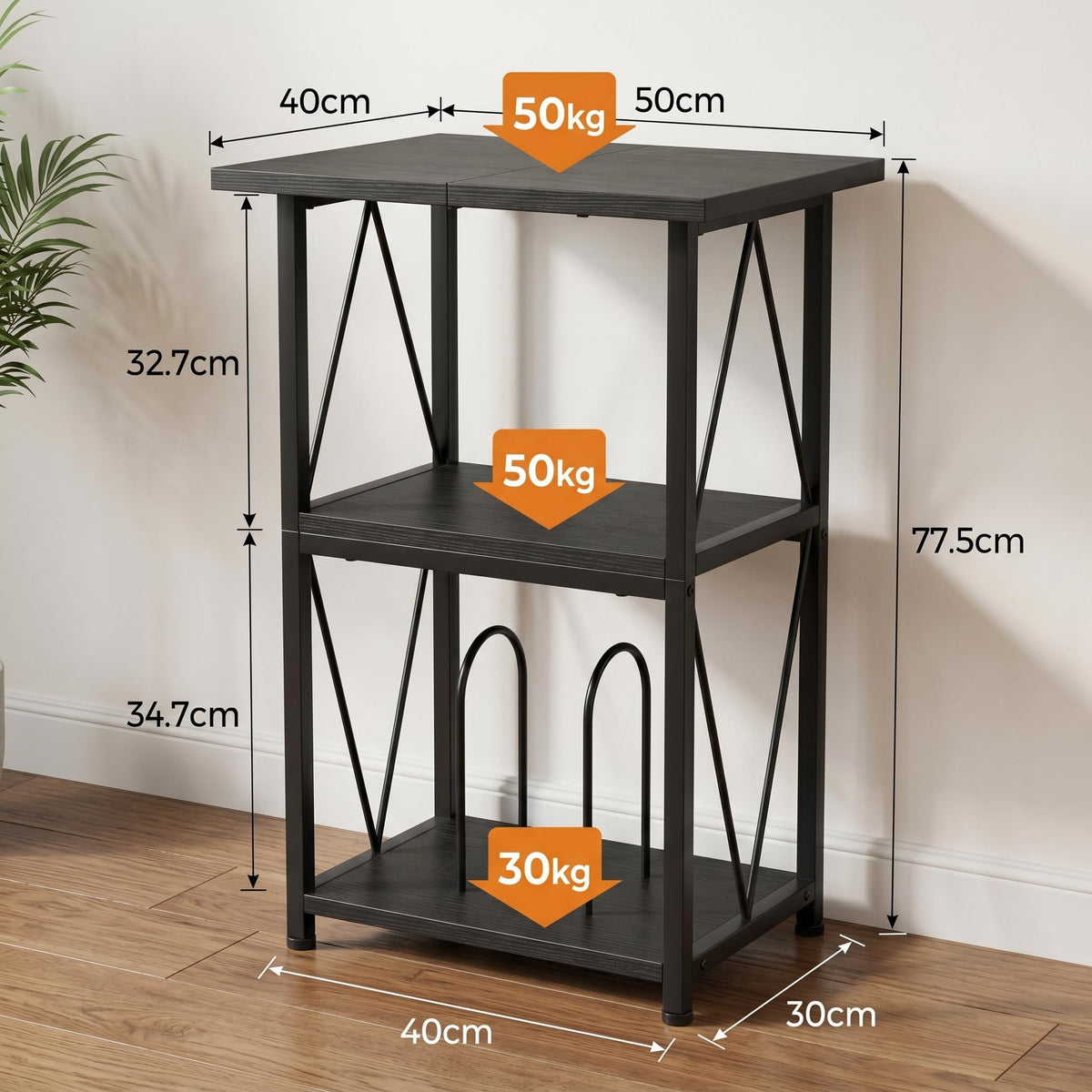 Upgraded Expanded Surface Record Player Stand, 3 Tier End Table with Vinyl Record Storage, 50x40cm Record Player Table