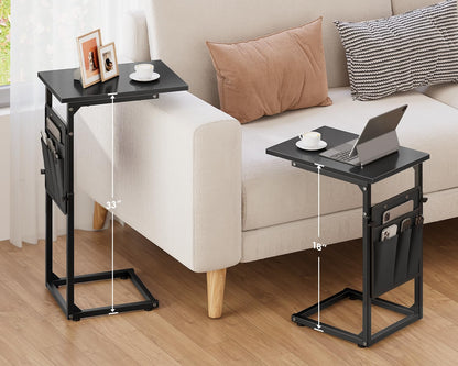 Vagusicc C-Shaped Side Table, Height Adjustable Sofa Side Table, Bedside Table with Cloth Storage Bag, C Tables End Table for Small Spaces