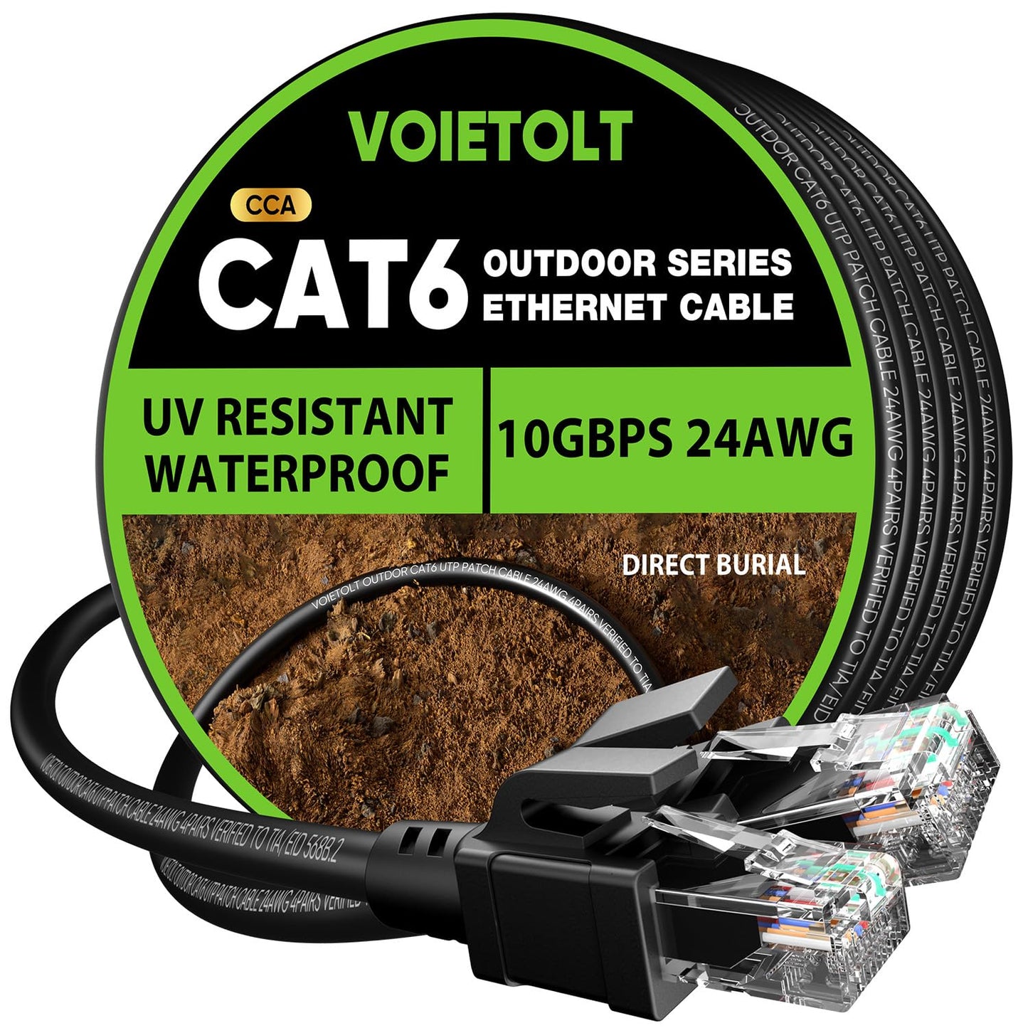 VOIETOLT Outdoor Cat 6 Ethernet Cable 40m, Water Resistant Direct Burial LLDPE UV Jacket - 24AWG 10Gbps High Speed Gigabit Internet Network Cable -