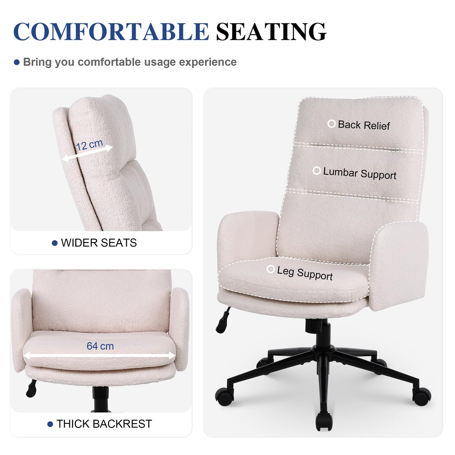 Flysky Office Chair for Home, Teddy Fleece Desk Chair, Beige