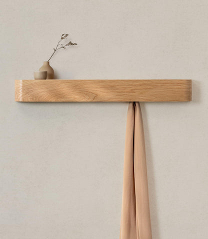 Kazai. Wall-Mounted Coat Rack 'Toke' | Modern Design Coat Rack with Hidden Wall Hooks | Solid Wood Veneer Panel Coat Hanger | Oak