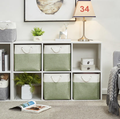 SOCOHOME 33x38x33cm Fabric Storage Boxes, Storage Baskets for Toys Nursery Clothes Shelf ClosetGreen/White, Set of 4