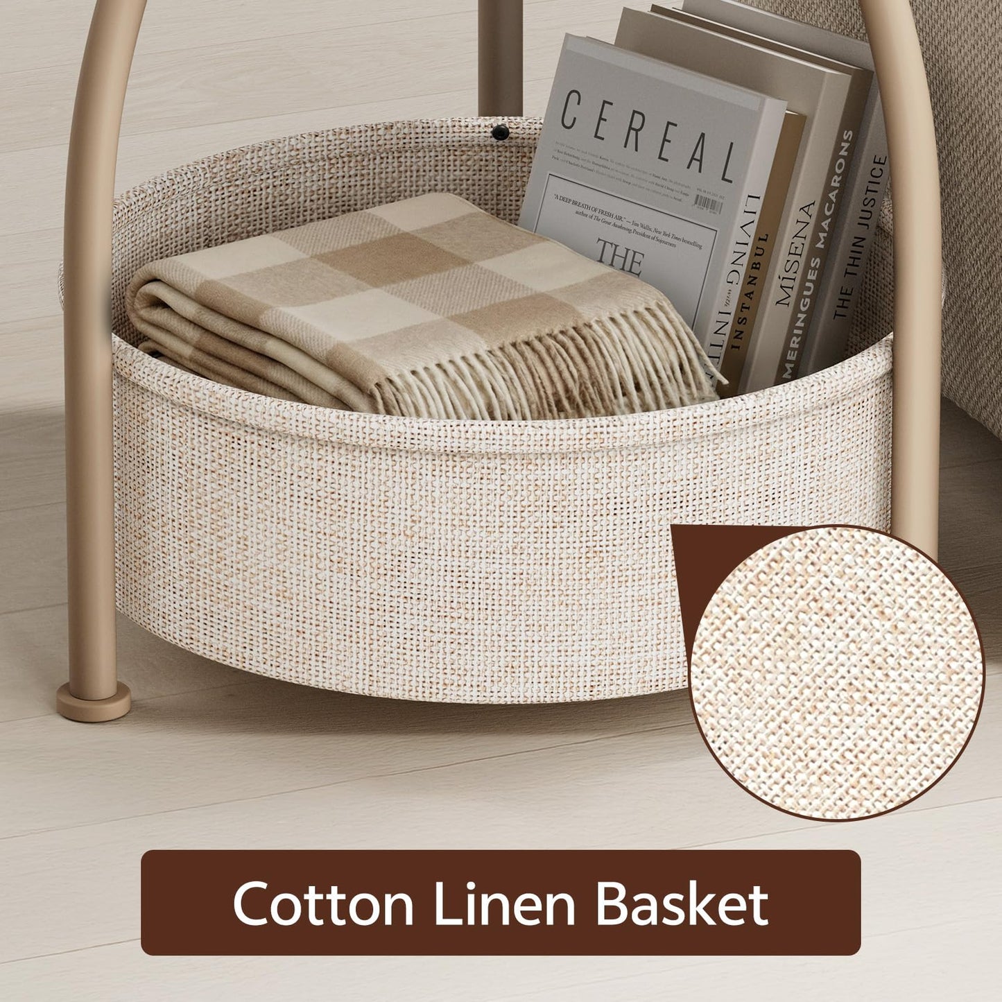 Yuede Side Table with Fabric Basket, Round End Table, 3 Tier Bedside Table, Coffee Table for Living Room, Bed Room, Modern, 40 x 61 cm, Ork Gray