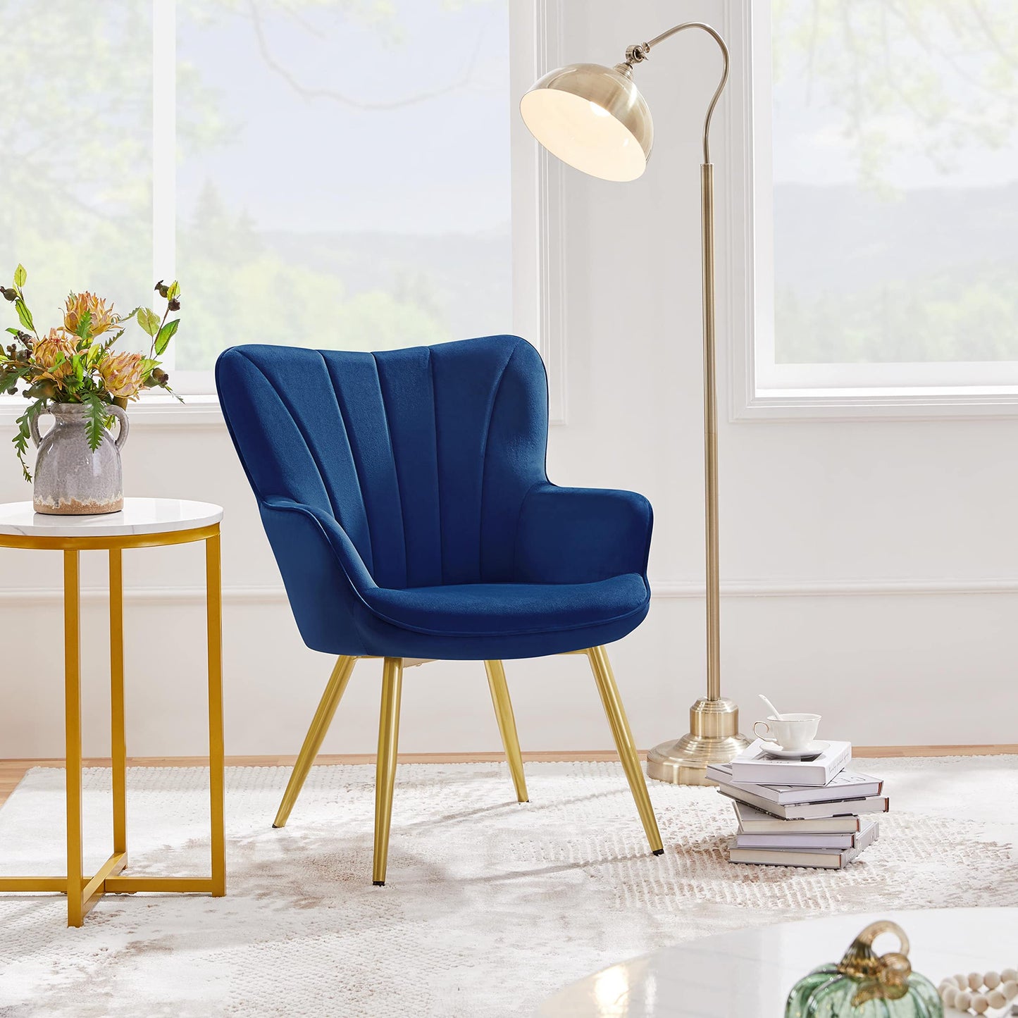 Yaheetech Modern Tub Chair Velvet Fabric Armchair with High Back, Dark Blue