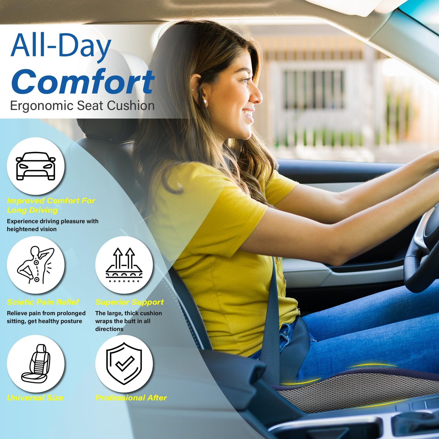 Allaboutsla Car Seat Cushion for Driving, Car Seat Pillow for Short Drivers