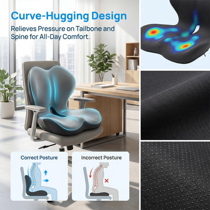 Orthopedic Seat Cushion with Lumbar Support, Memory Foam Coccyx Cushion