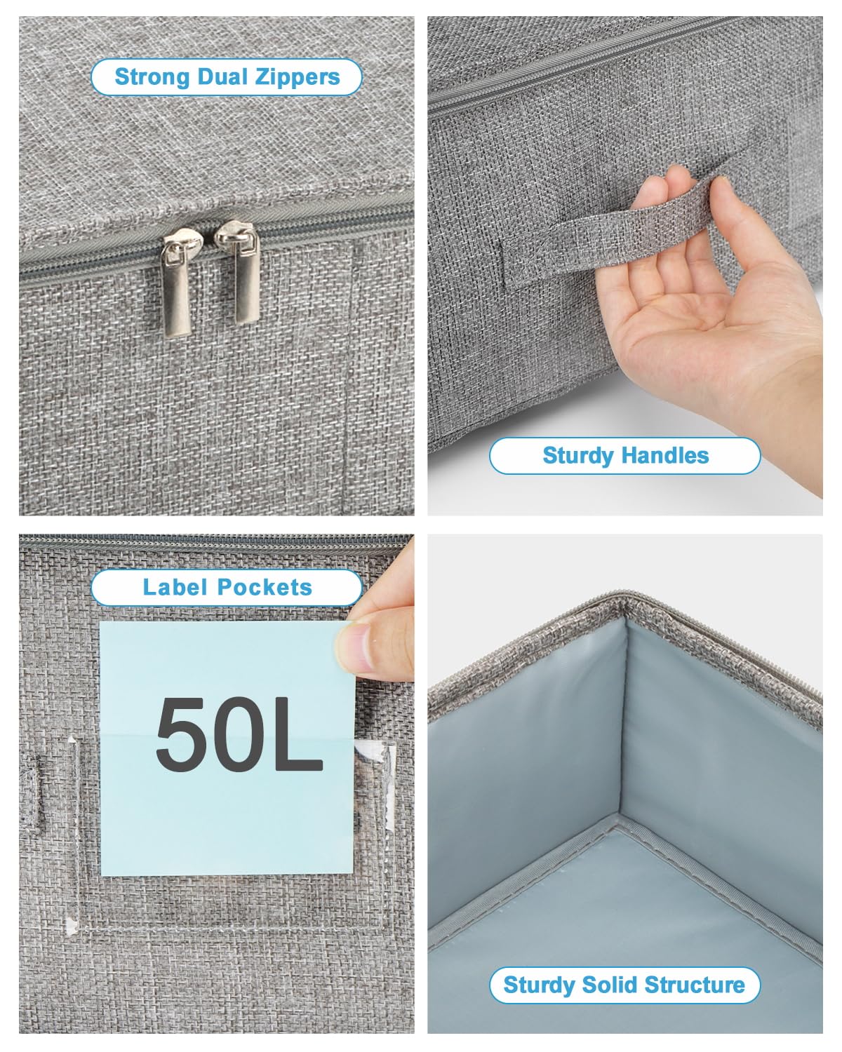 JUPELI 50L Under Bed Storage Boxes with Lids, 2 Pack, Grey