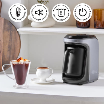 KARACA Hatr Hps Turkish Coffee Maker & Milk Option - 300 Ml Automatic Small Turkish Coffee Machine with Measuring Spoon & Cleaning Brush - 5 Cup