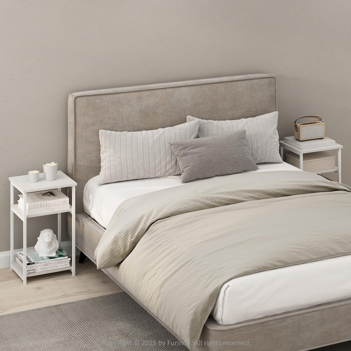 Furinno SIMPLISTIC Night Stand Set of 2, 3-Tier Open Shelf Design Nightstand with Metal Frame, Bedside Table, End Table, Side Table, for Bedroom