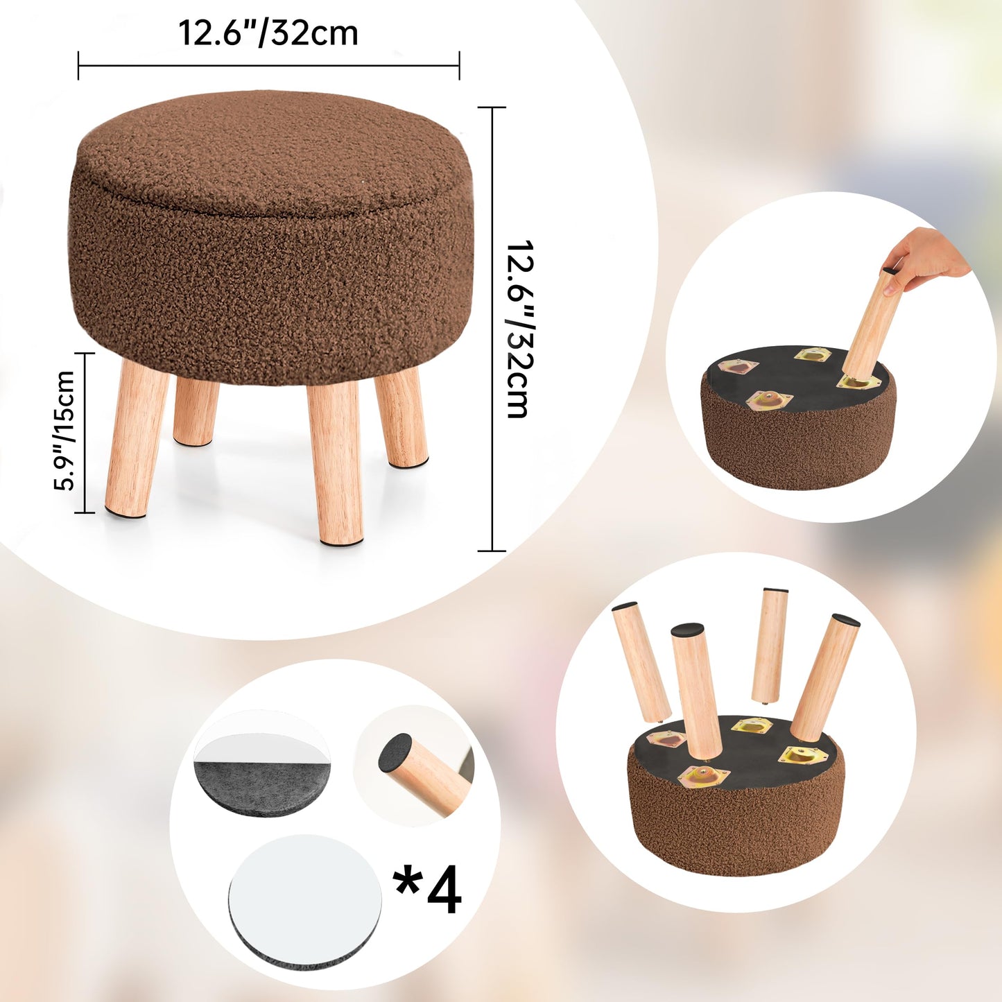BRIAN & DANY Footstool with Storage, Small Storage Ottoman, Teddy Fleece Round Stool with Lid, Sherpa Foot Stool with Legs for Living Room Entryway