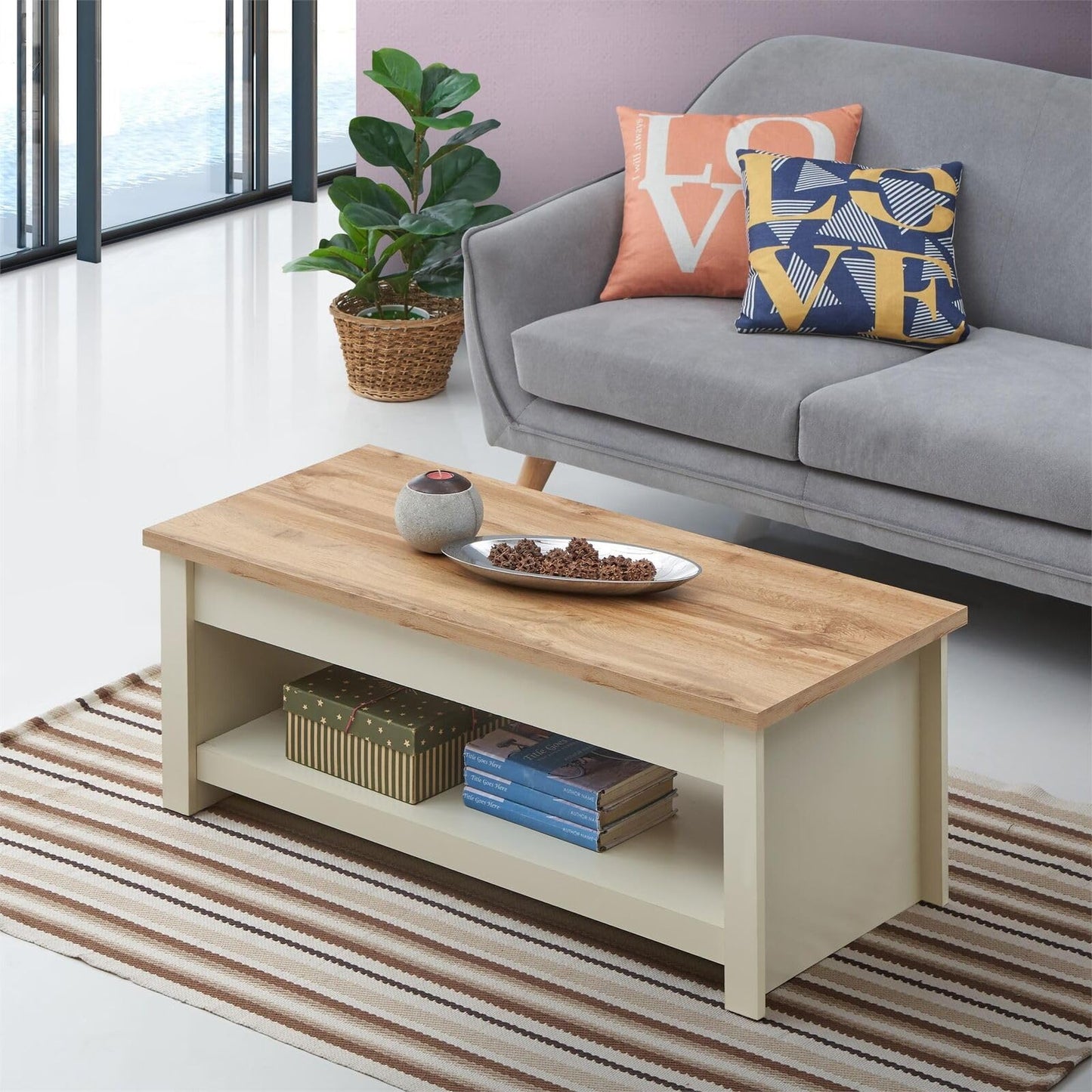 TAD TIMBER ART DESIGN UK Lisbon Cream Lift Up Coffee Table Storage Unit