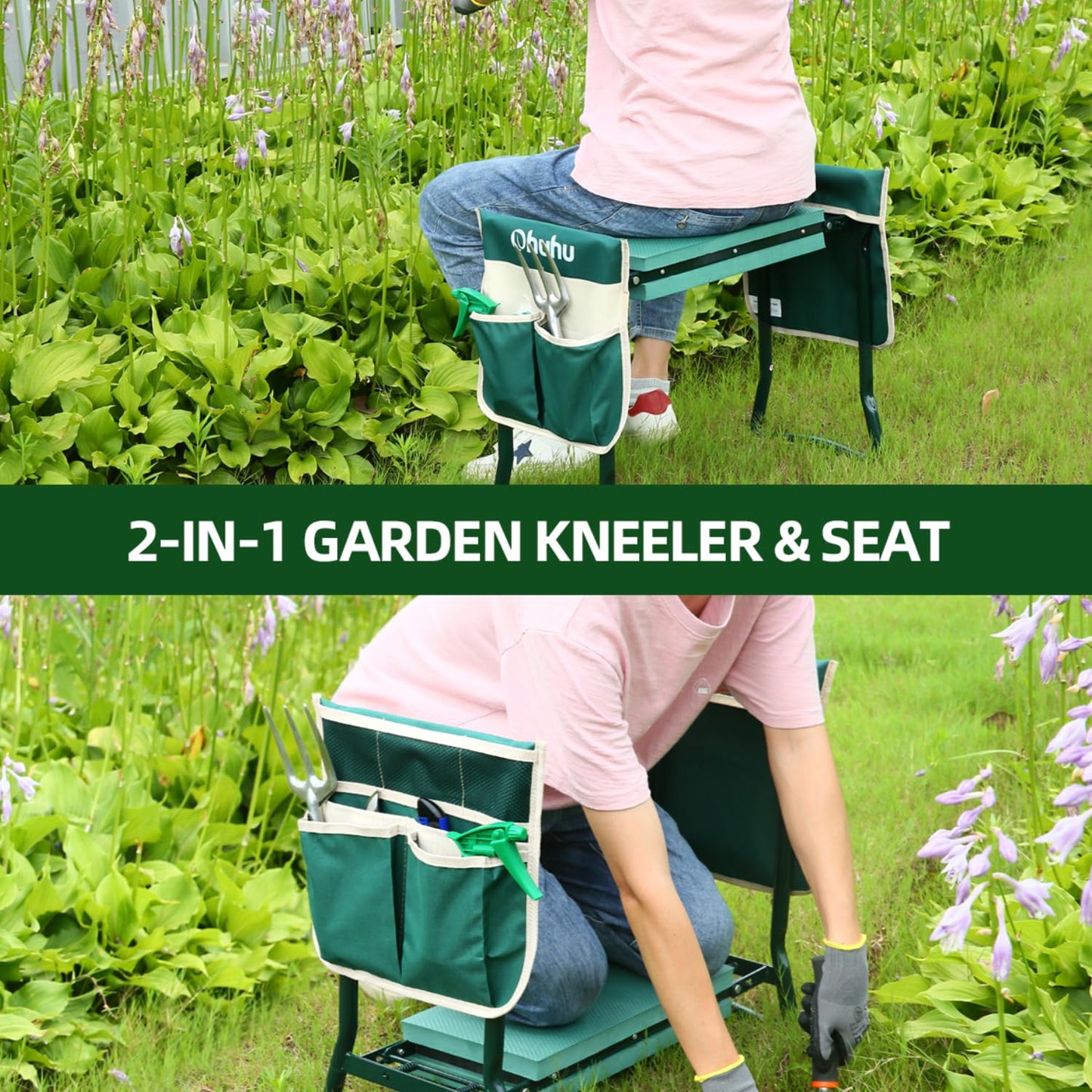 Ohuhu Garden Kneeler Seat for Mum, Upgraded Gardening Stool with Widen Soft Kneeling Pad, Multi-Use Foldable Garden Kneeler Strong Kneeling Stool