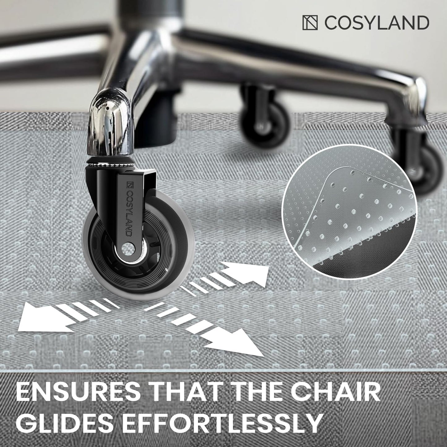 COSYLAND Office Chair Mat for Carpet Floor - 90x120cm PVC Floor Mat with Non-Slip Plastic Studs