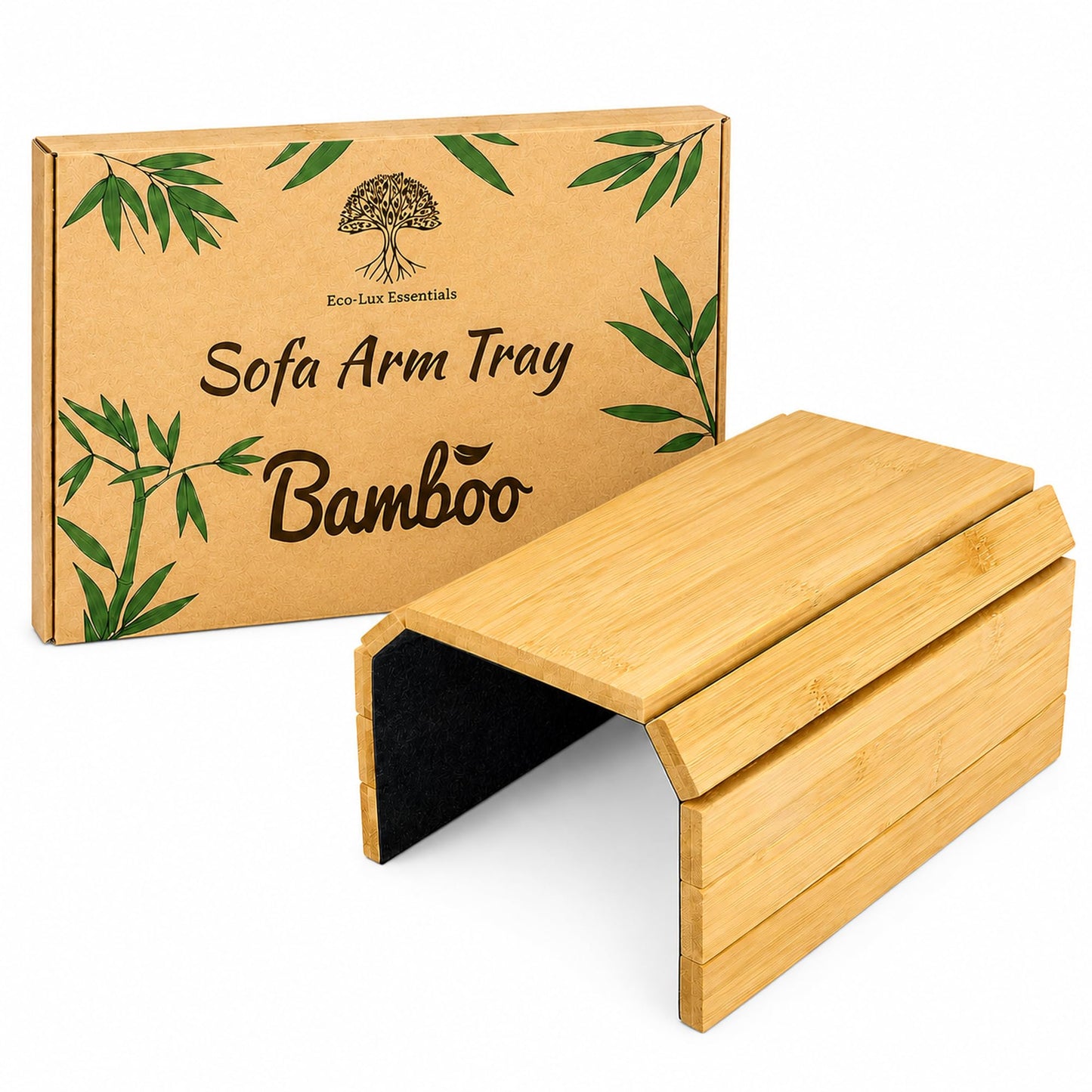Bamboo Sofa Arm Tray Foldable Wooden Armrest Couch Organiser for Drinks, Bowl, Snack, Magazine, Remote