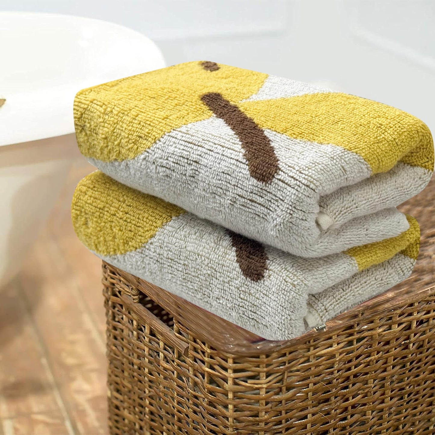USTIDE Fruit Hand Towels Set of 2 Lovely Yellow Pear Hand Towel Cotton Hand Towel Soft Absorbent Face Towel for Bathroom Kitchen 14x30 Inch