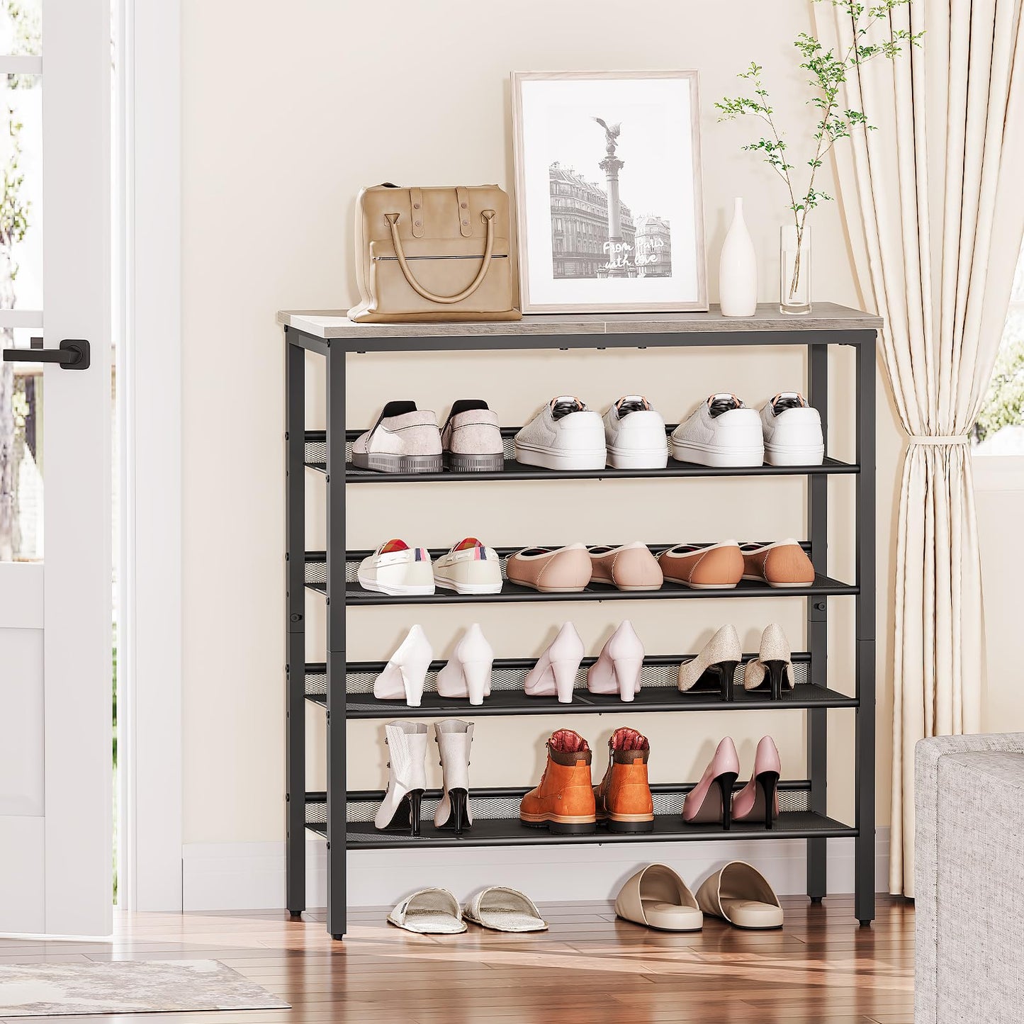 HOOBRO Shoe Rack, 5-Tier Shoe Organizer, Shoe Storage Rack for 16-20 Pairs, Adjustable Mesh Shelves, Shoe Storage Unit for Entryway, Metal Frame,