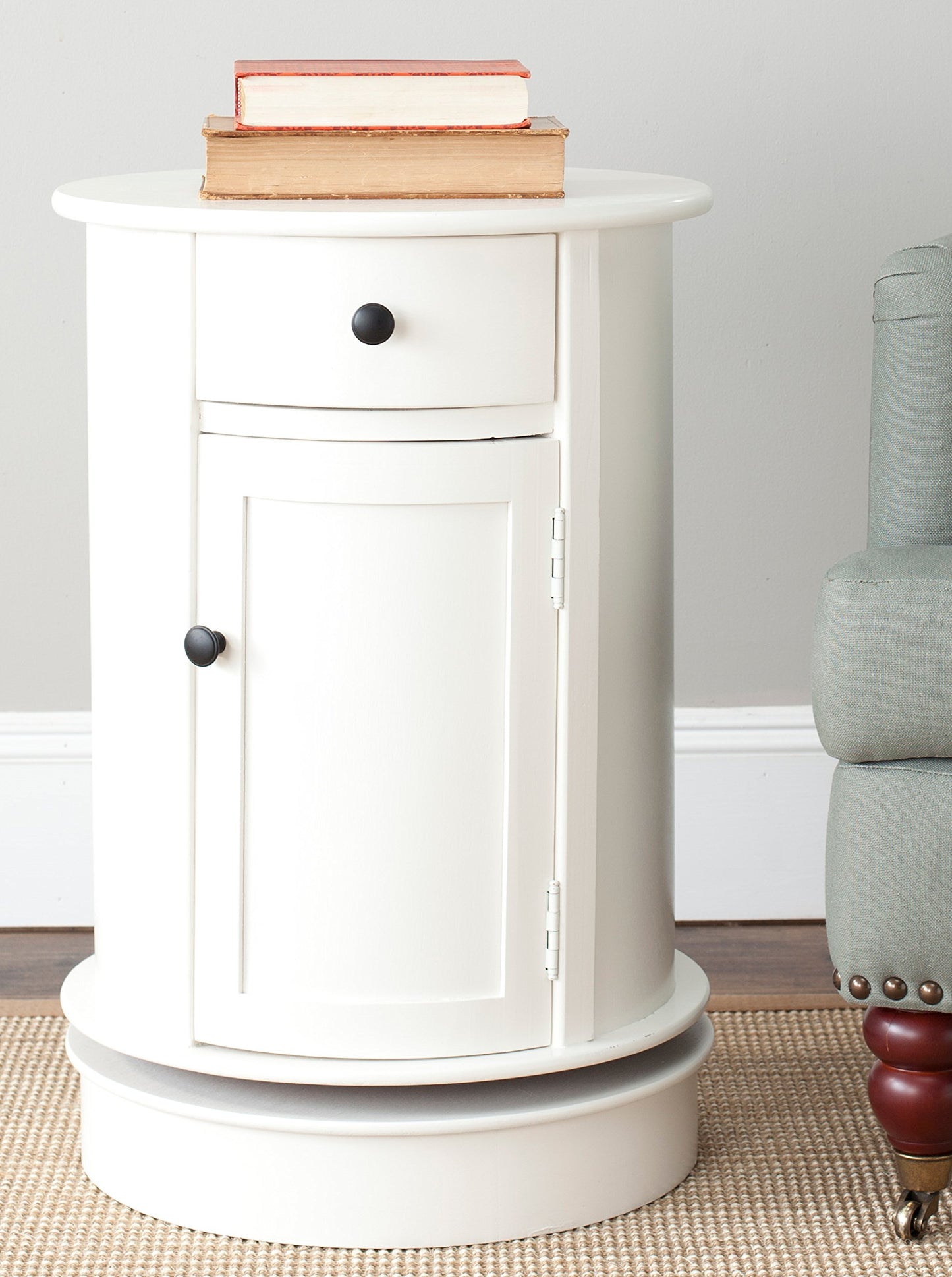 SAFAVIEH Modern Wooden Accent Table with Storage, in Distressed and Cream, 45 X 45 X 65