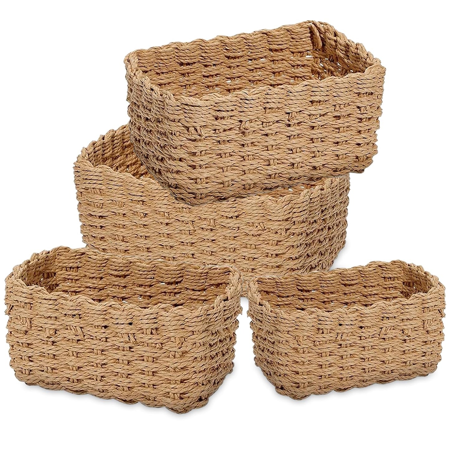 Lighterday Wicker Gift Baskets 4 Pcs Small Hampers - Woven Storage Basket 4 Sizes - Brown Rectangular Wicker Baskets for Shelves, Gift, Bathroom