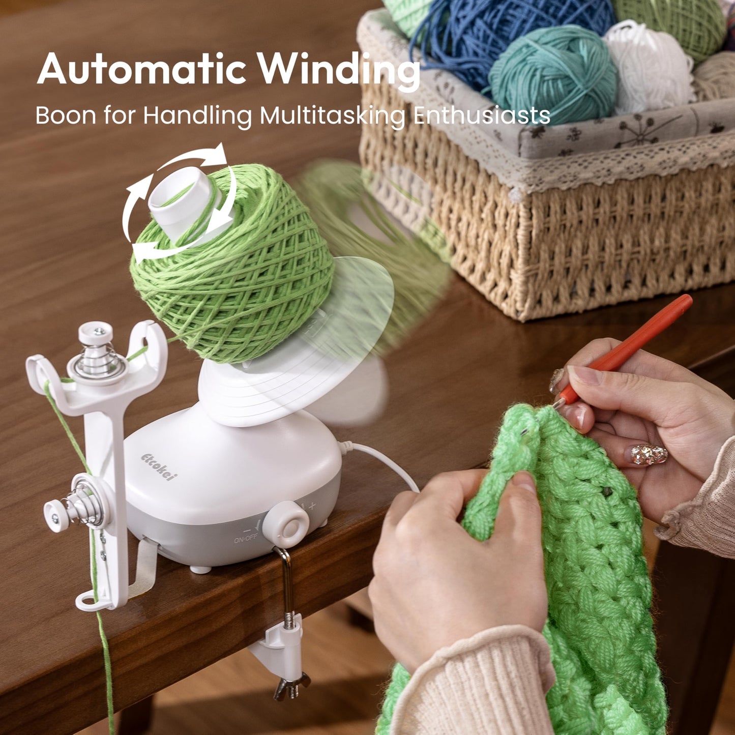 Etcokei Yarn Winder, Electric Wool Winder for Crocheting, Compact Yarn Cake Winder with Strong Tension Stepless Speed, Automatic Yarn Ball Winder Yarn