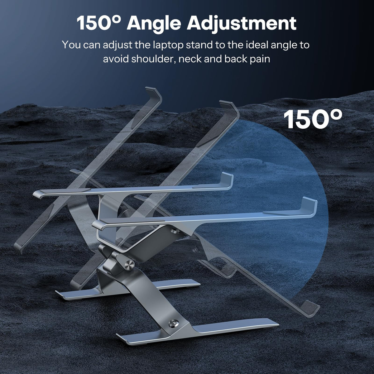 OMOTON Aluminium Laptop Stand, Adjustable Notebook Stand with Ventilation, Ergonomic Detachable Laptop Riser, Compatible with MacBook and all laptops