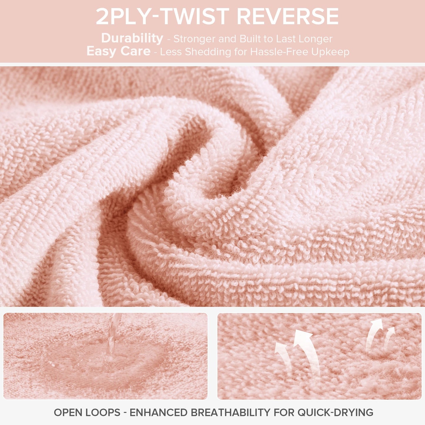 Comfort Spaces Towel Set for Bathroom 12 Piece Luxury Bath Towel Set 4 Hand Towel for Bathroom 4 Washcloth 4 Large Bath Pink Towel Sets 100% Cotton
