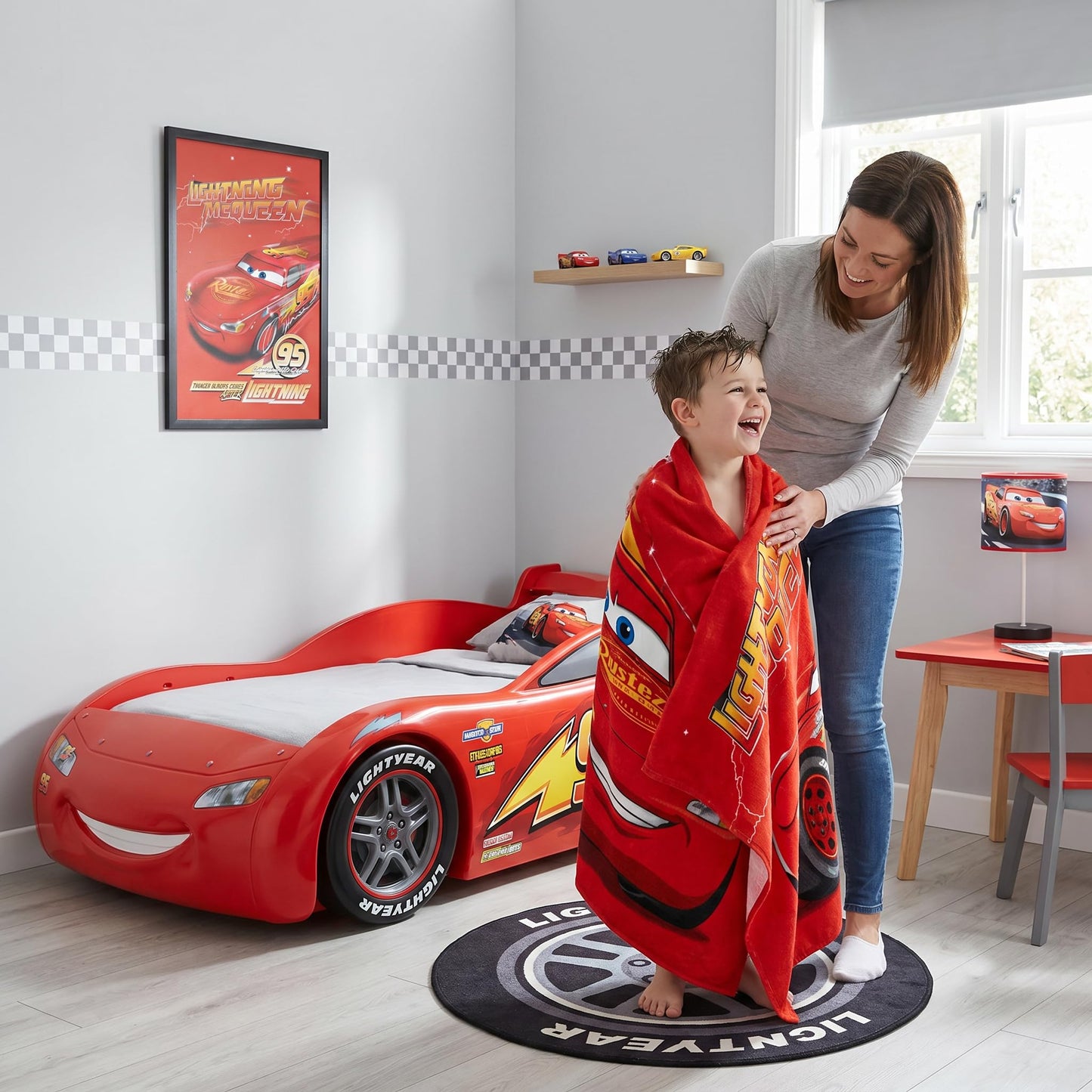 BrandMac Disney Cars McQueen Beach & Bath Towel 70x140cm, 100% Cotton | Soft & Absorbent Kids Bath & Swim Towel | Official Disney Cars Towel