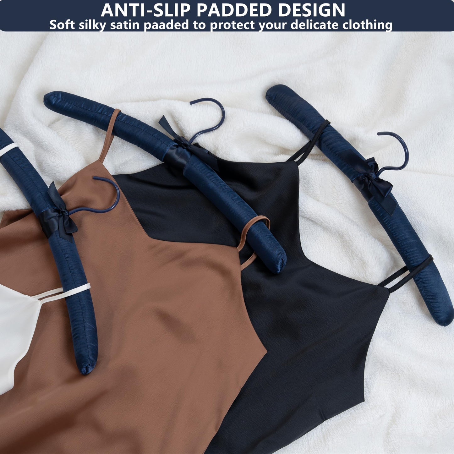 Cocomaya 43 cm Pack of 5 Extra Large Anti Slip Satin Padded Hanger No Bumps for Coats, Sweaters,Bridal Wedding Dress (Navy, 5)