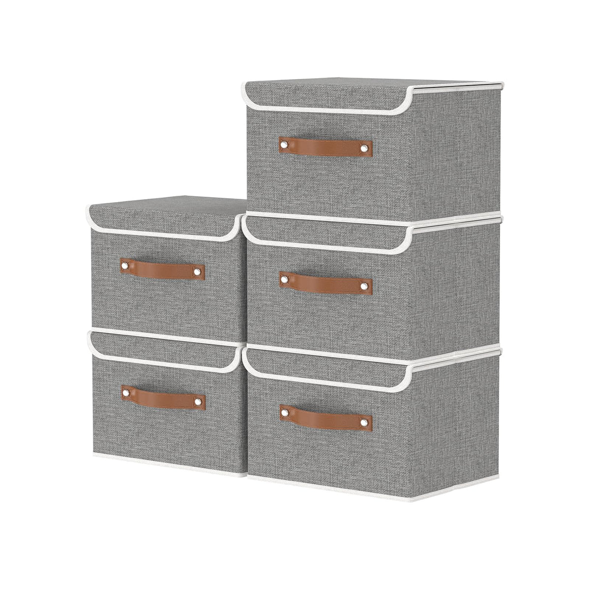 OUTBROS Storage Boxes with Lids 5 Pack, Organiser 26x20x17cm, Grey