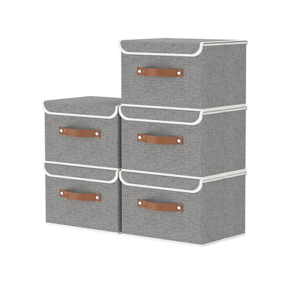 OUTBROS Storage Boxes with Lids 5 Pack, Organiser 26x20x17cm, Grey