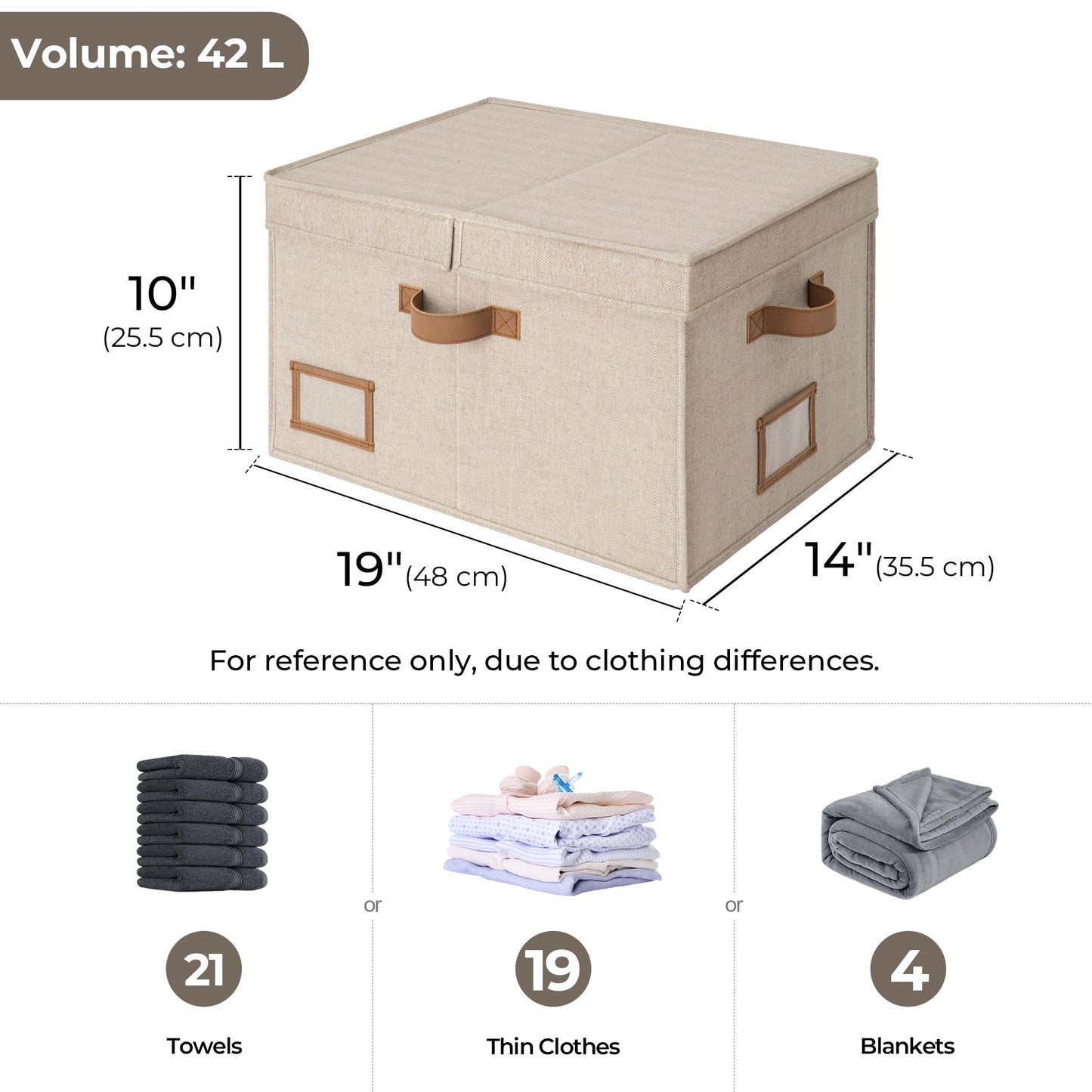 StorageWorks Large Fabric Storage Boxes with Lids, Foldable Storage Boxes with Lids and Divider Boards, Wardrobe Storage Organisers for Clothes