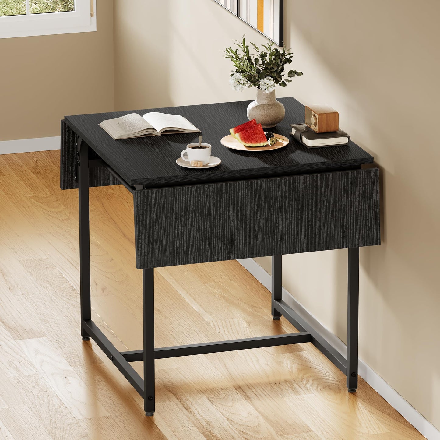 YITAHOME Folding Dining Table, Drop Leaf Table, Black
