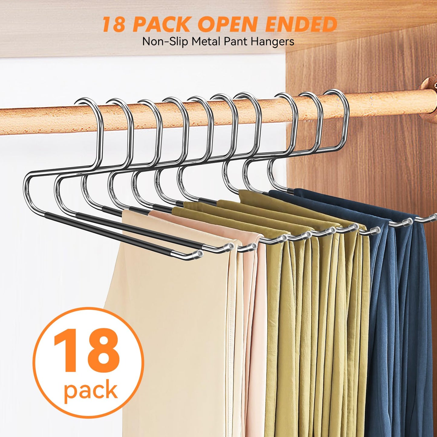 Hodola 18 Pack Space Saving Open Ended Metal Pant Hangers, Non Slip Jean Hangers for Men and Women