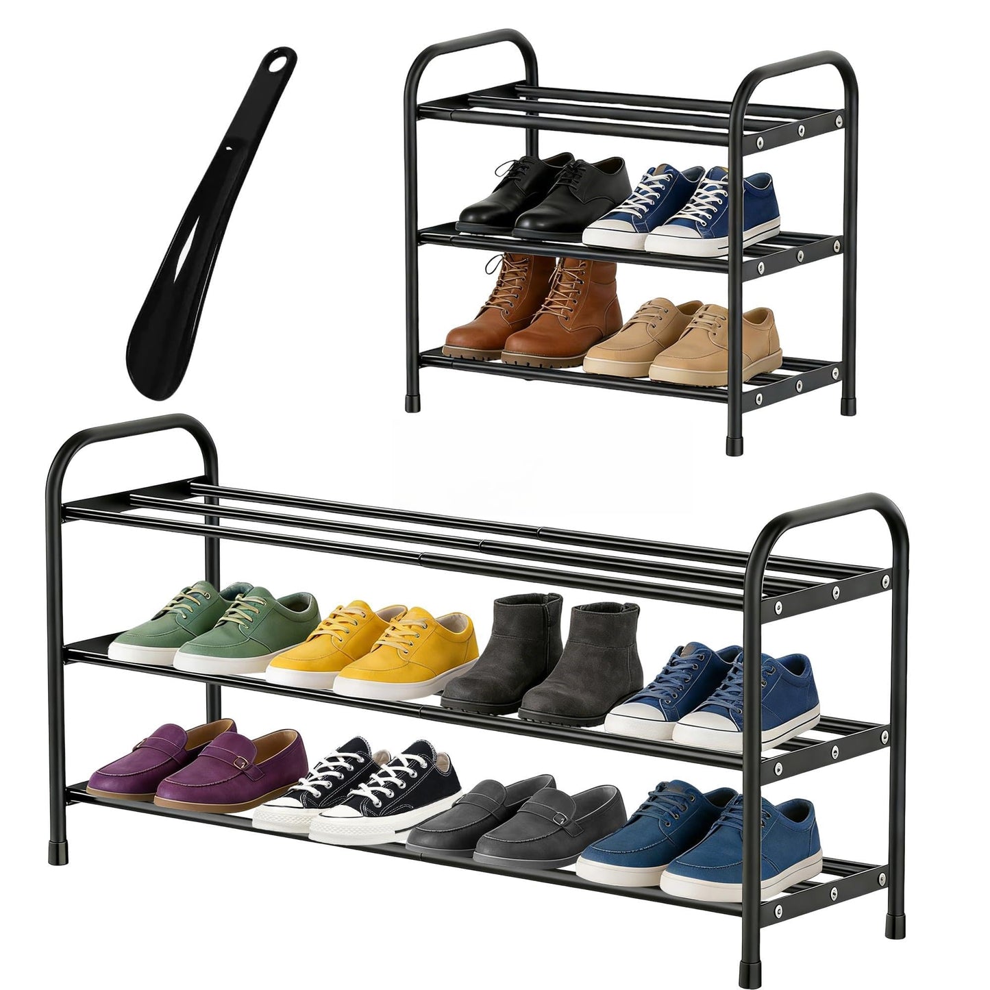 JANORS Expandable Shoe Rack,3 Tier Sturdy Metal Adjustable Shoe Storage