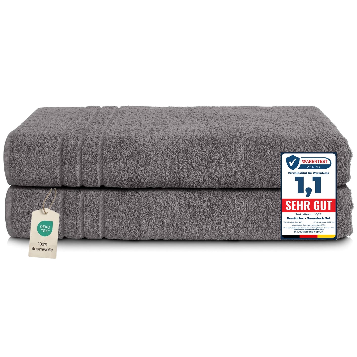 Komfortec Jumbo Bath Towels, 100% Cotton, Quick Dry, 80x200, Grey