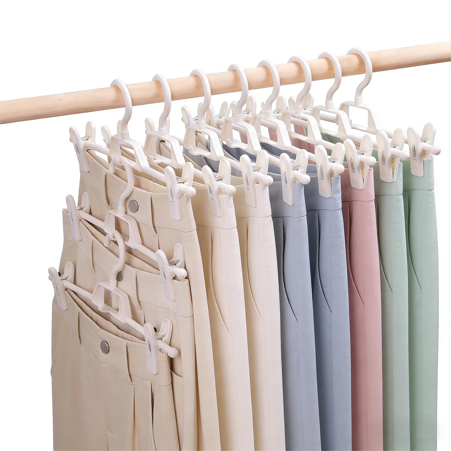 10 Pack Trouser Hangers with Clips, Space Saving Skirt Hangers Organiser