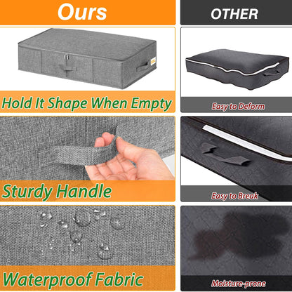 Under Bed Storage Box with Lids, 3 Pack Underbed Storage with Side & Bottom Support & 3 Handles, Large Foldable Fabric Under Bed Storage Bag with Zip