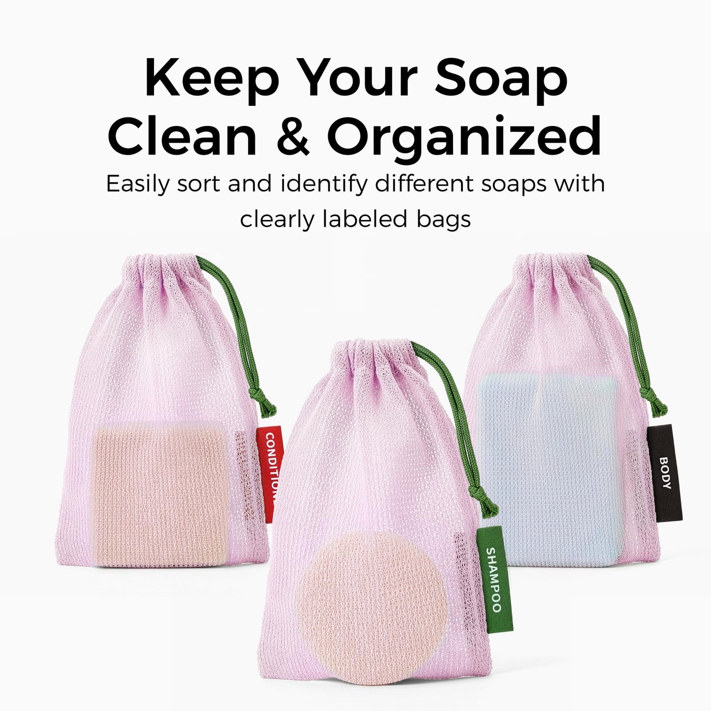 ZOMCHI Mesh Soap Bags for Shower, Body & Shampoo Bars, 3 Pack, Pink
