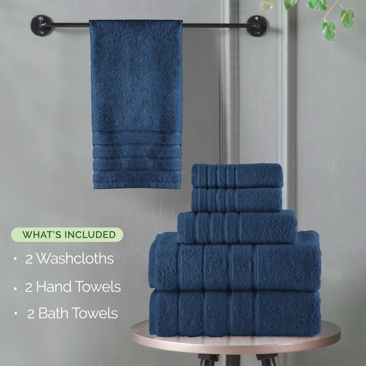 Elegant Comfort 4 Lines Viscose Stripe 6-Piece Premium Towel Set - 100% Turkish Cotton High Absorbent Luxury Bathroom Towels – Includes 2 Washcloths