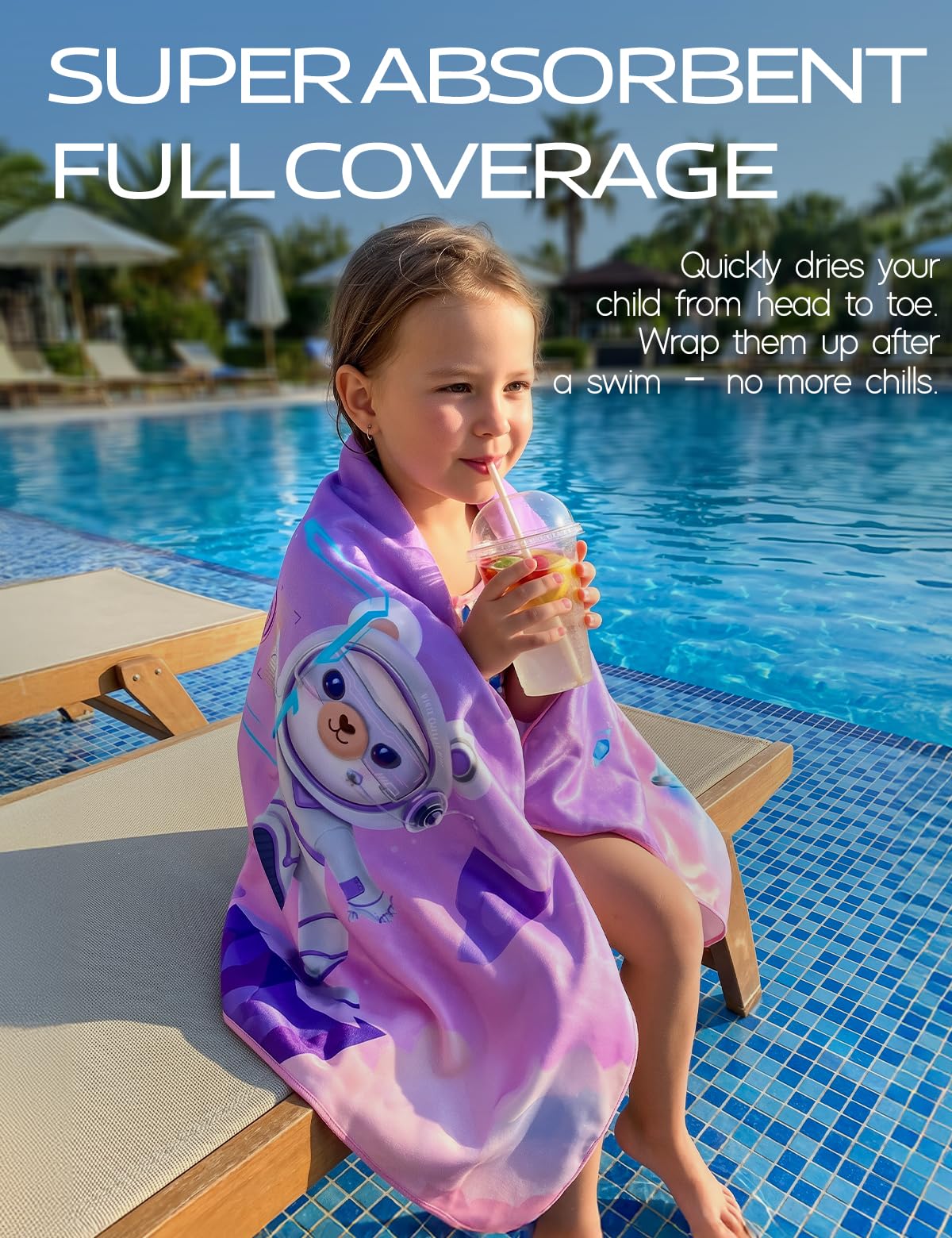WATER TIME Cute Bear Kids Towel Folds Tiny Sand-Free 3x Fast Dry, Style-B