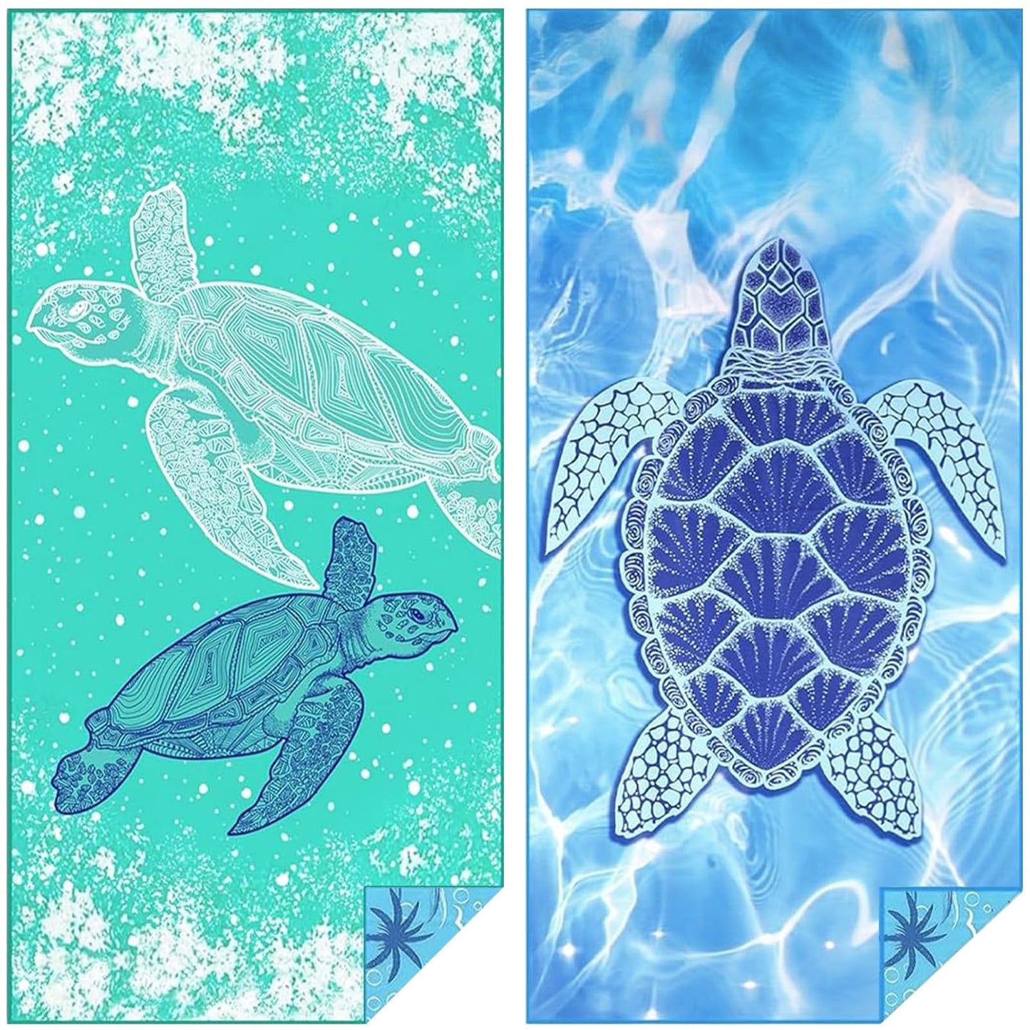 Hyhuiyin 2 Pack Microfibre Beach Towels, 180×90 cm Extra Large Quick Dry Beach Towel with Double Side Print Reusable Soft Towels for Audlts Sand Free