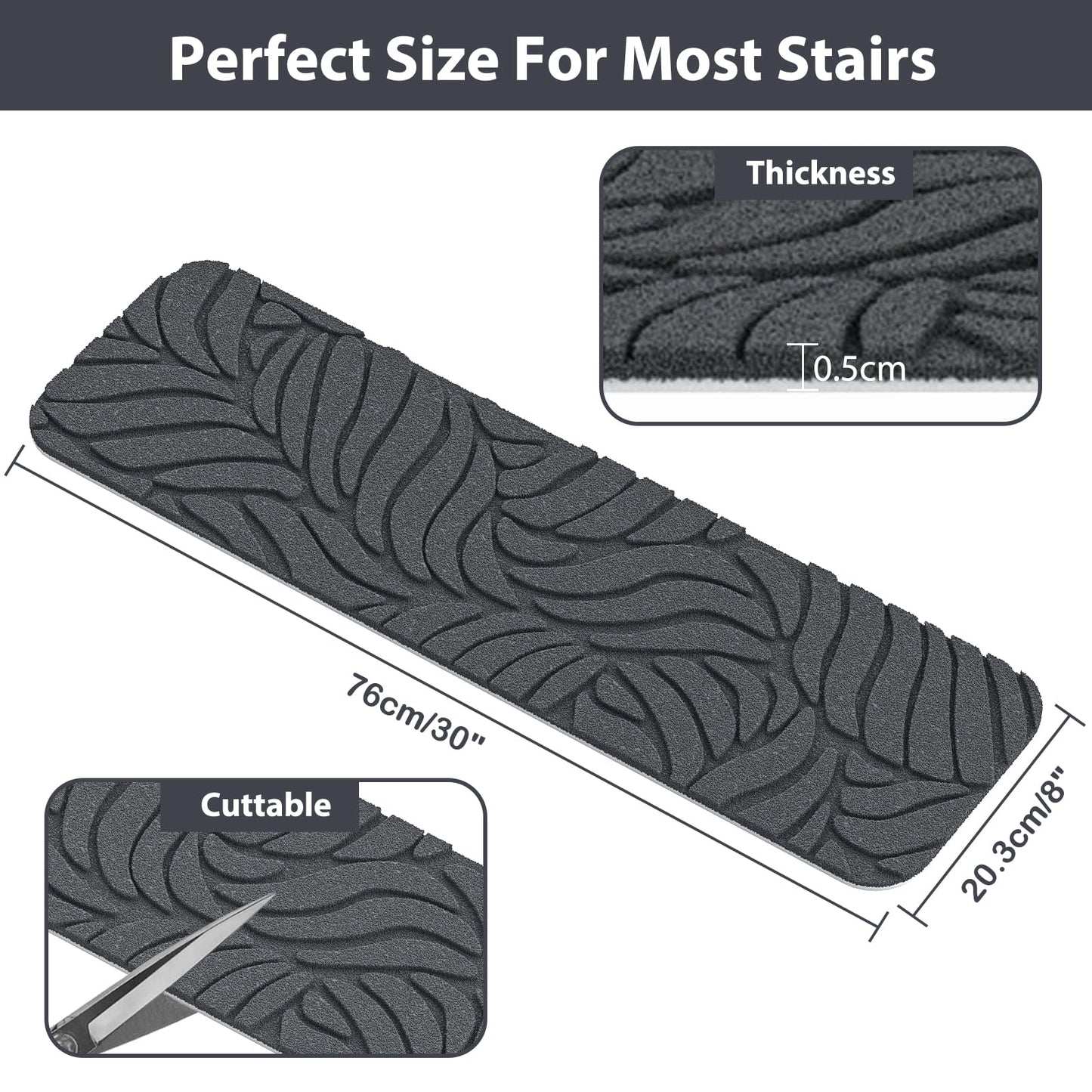 Fixmend Stair Treads Non Slip for Wooden Steps, 20.3 x 76 cm (15-Pack) Stair Runner Carpet Treads Indoor with Reusable Adhesive, Stairslide Carpets